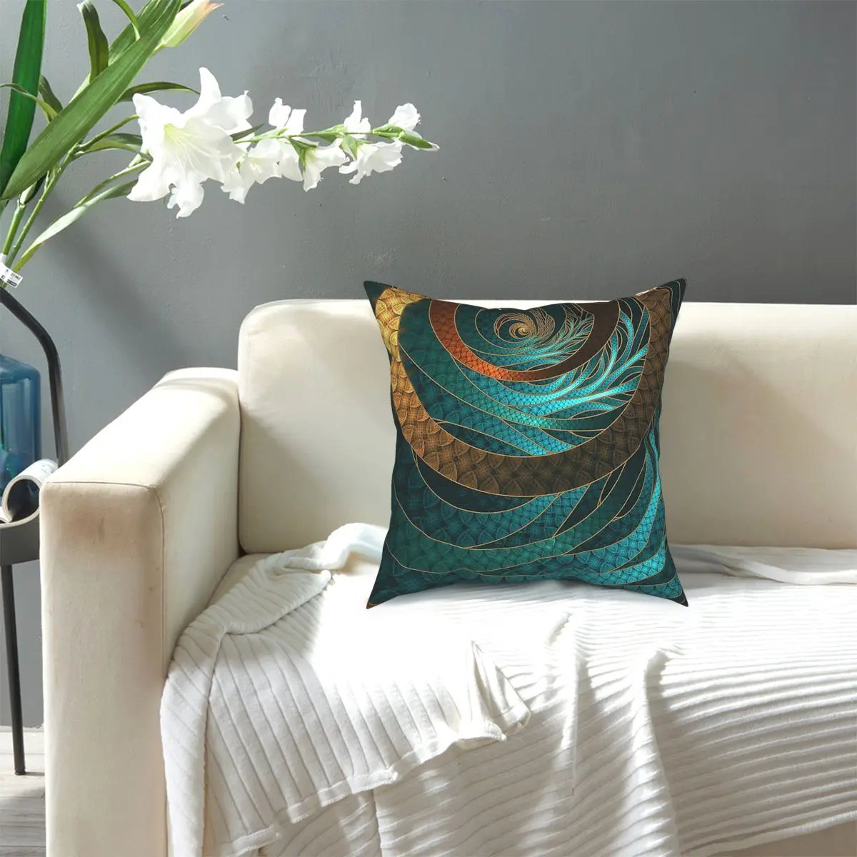 

Beautiful Corded Leather Turquoise Fractal Bangles Throw Pillo Throw Pillow Cover Cushions for Sofa 45*45cm Pillowcase