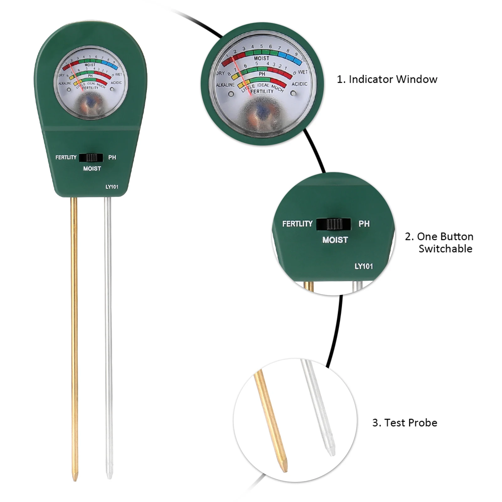Soil Moisture/Soil Fertility/Soil PH 3-in-1 Soil PH Meter Soil Detector PH Tester Garden Flowers Soil Moisture Sensors
Soil Moisture/Soil Fertility/Soil PH 3-in-1 Soil PH Meter Soil Detector PH Tester Garden Flowers Soil Moisture Sensors