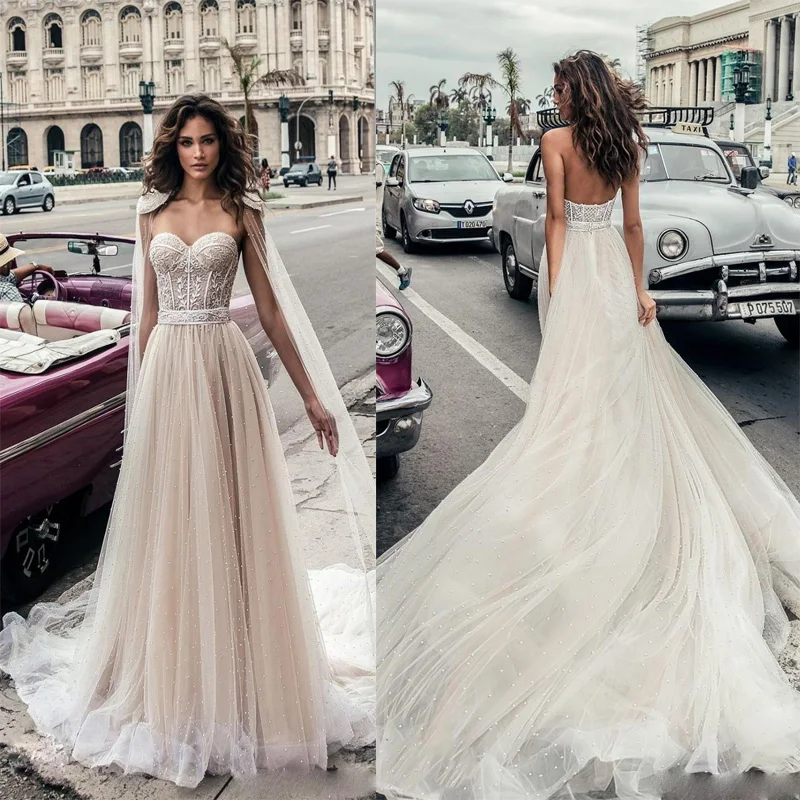 Sweetheart Corset Wedding Dresses Beaded Tulle A Line Dress Backless Bridal Gown Sweep Train Beach Summer Vestido de noiva 2020
Sweetheart Corset Wedding Dresses Beaded Tulle A Line Dress Backless Bridal Gown Sweep Train Beach Summer Vestido de noiva 2020