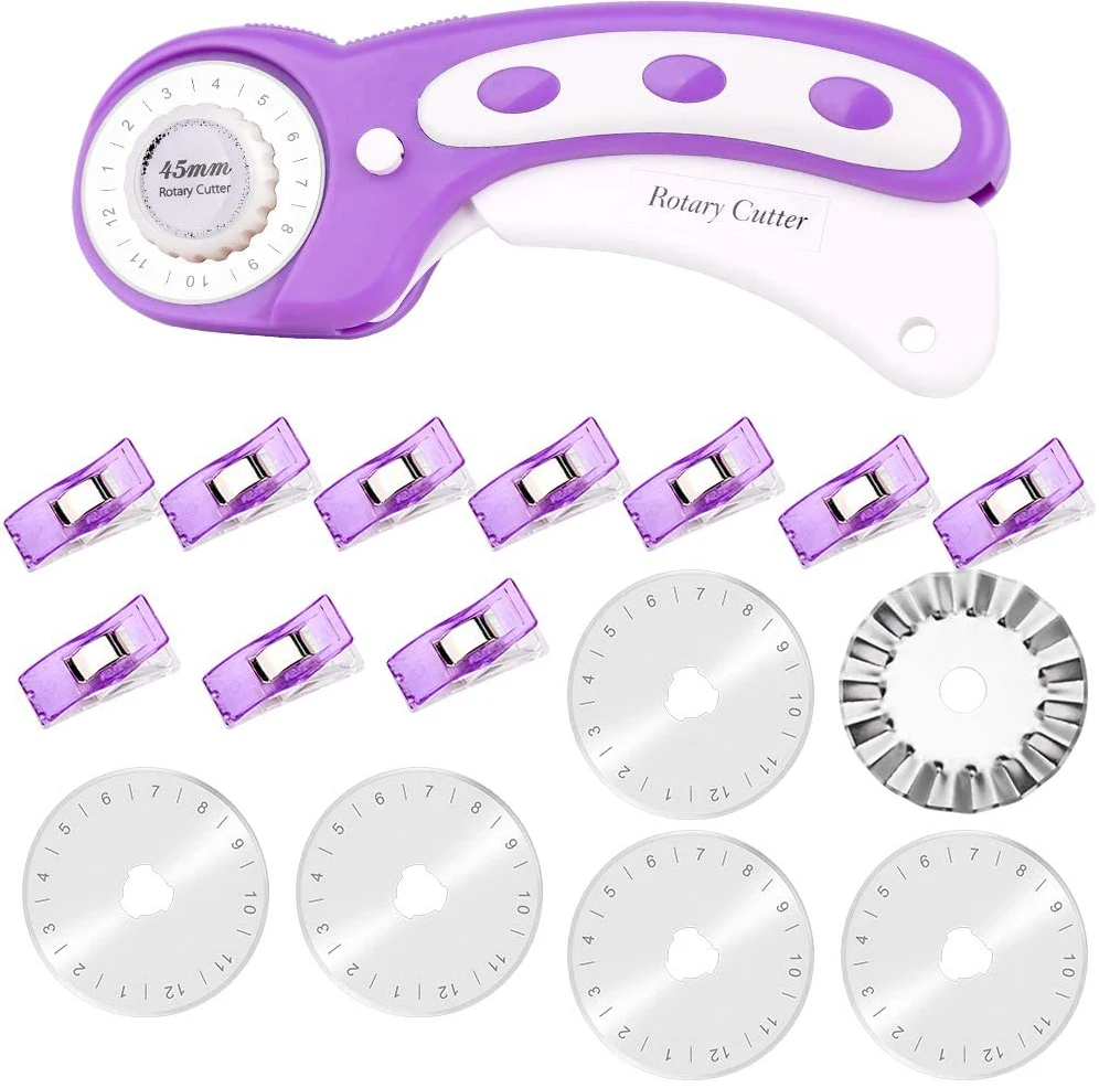 MIUSIE 45mm Fabric Cutter Set, Rotary Cutter Tool Kit with 6 Replacement Rotary Blades , Sewing Clips, Ideal for Crafting
MIUSIE 45mm Fabric Cutter Set, Rotary Cutter Tool Kit with 6 Replacement Rotary Blades , Sewing Clips, Ideal for Crafting