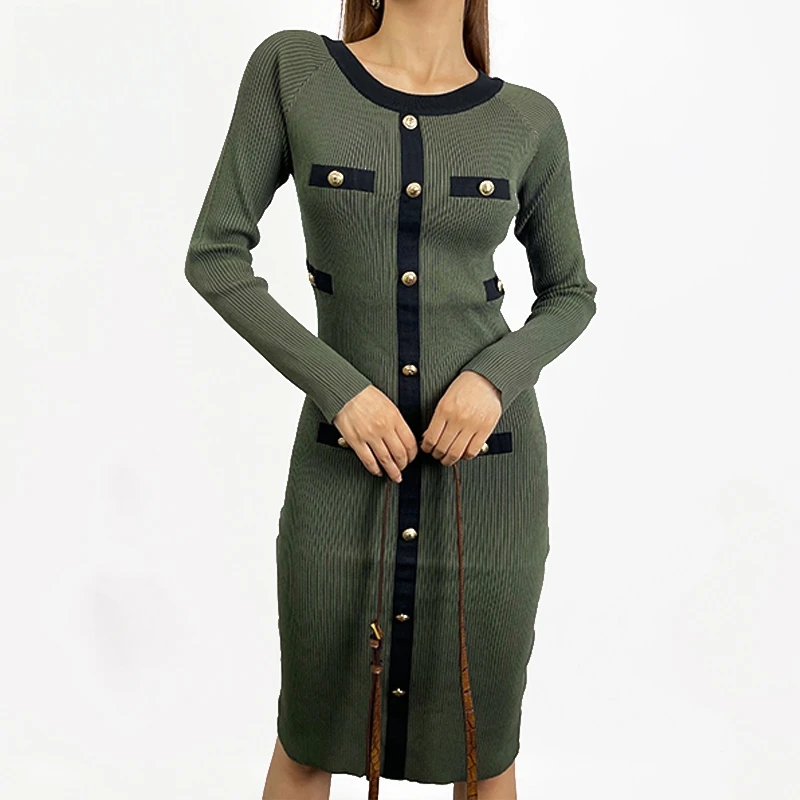 2021 Women Knitted Sheath Dress Autumn Office Bodycon Kniting Dress Casual Winter Elastic O Neck Button Retro Sweater Dress
2021 Women Knitted Sheath Dress Autumn Office Bodycon Kniting Dress Casual Winter Elastic O Neck Button Retro Sweater Dress
