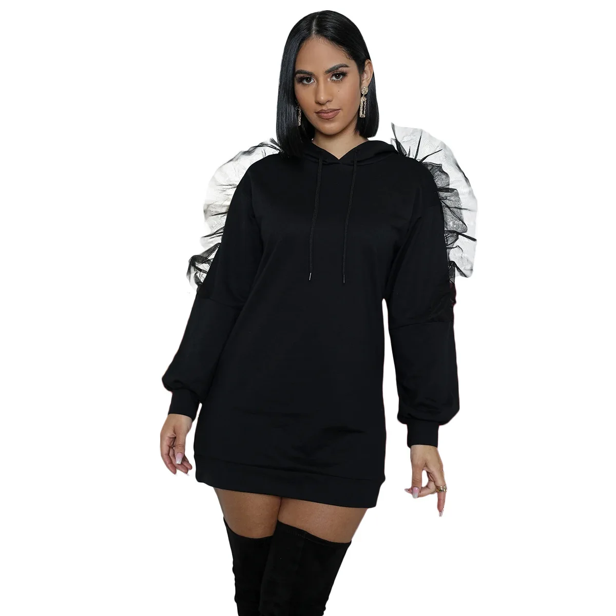 Solid Color High Waist Drawstring Hoodie Ruffle Tshirt Dresses for Women 2020 Autumn Slim Package Hip Mesh Mini-Dress
Solid Color High Waist Drawstring Hoodie Ruffle Tshirt Dresses for Women 2020 Autumn Slim Package Hip Mesh Mini-Dress