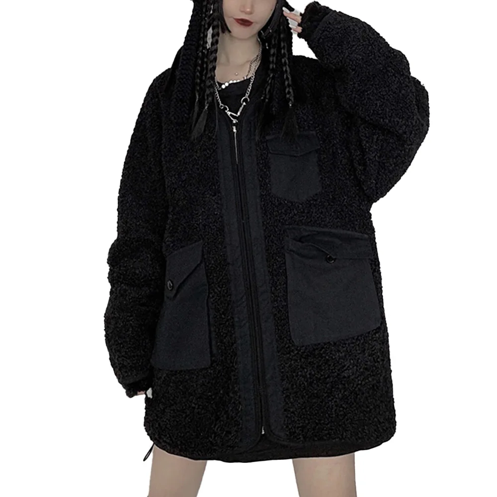 Rosetic Winter Gothic Lambswool Jacket Women Harajuku Black Teddy Jackets Oversize Coat Fashion Thicken Warmness Outwear Pocket
Rosetic Winter Gothic Lambswool Jacket Women Harajuku Black Teddy Jackets Oversize Coat Fashion Thicken Warmness Outwear Pocket
