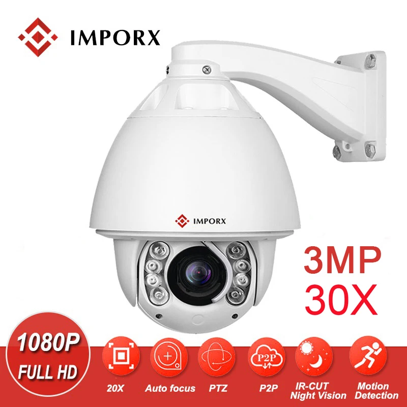 

IMPORX 3MP 30X Zoom Auto Tracking PTZ IP Camera 150m IR Night Vision H.265 P2P Onvif IP Speed Dome CCTV PTZ Camera With Wiper