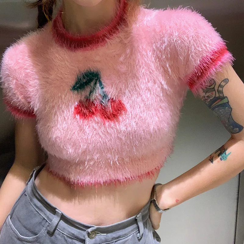 DEWADBOW Basic Short Sleeve Cherry Print Harajuku Blue T-shirt Women Summer Crewneck Fleece Fur y2k Cropped Top 2000s Aesthetic
DEWADBOW Basic Short Sleeve Cherry Print Harajuku Blue T-shirt Women Summer Crewneck Fleece Fur y2k Cropped Top 2000s Aesthetic