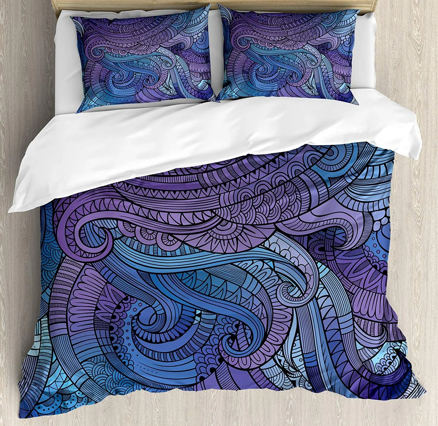 Abstract Bedding Set Ocean Inspired Graphic Arabesque Paisley Swirled Hand Drawn Ethnic Artwork Print Duvet Cover Pillowcase 
Abstract Bedding Set Ocean Inspired Graphic Arabesque Paisley Swirled Hand Drawn Ethnic Artwork Print Duvet Cover Pillowcase