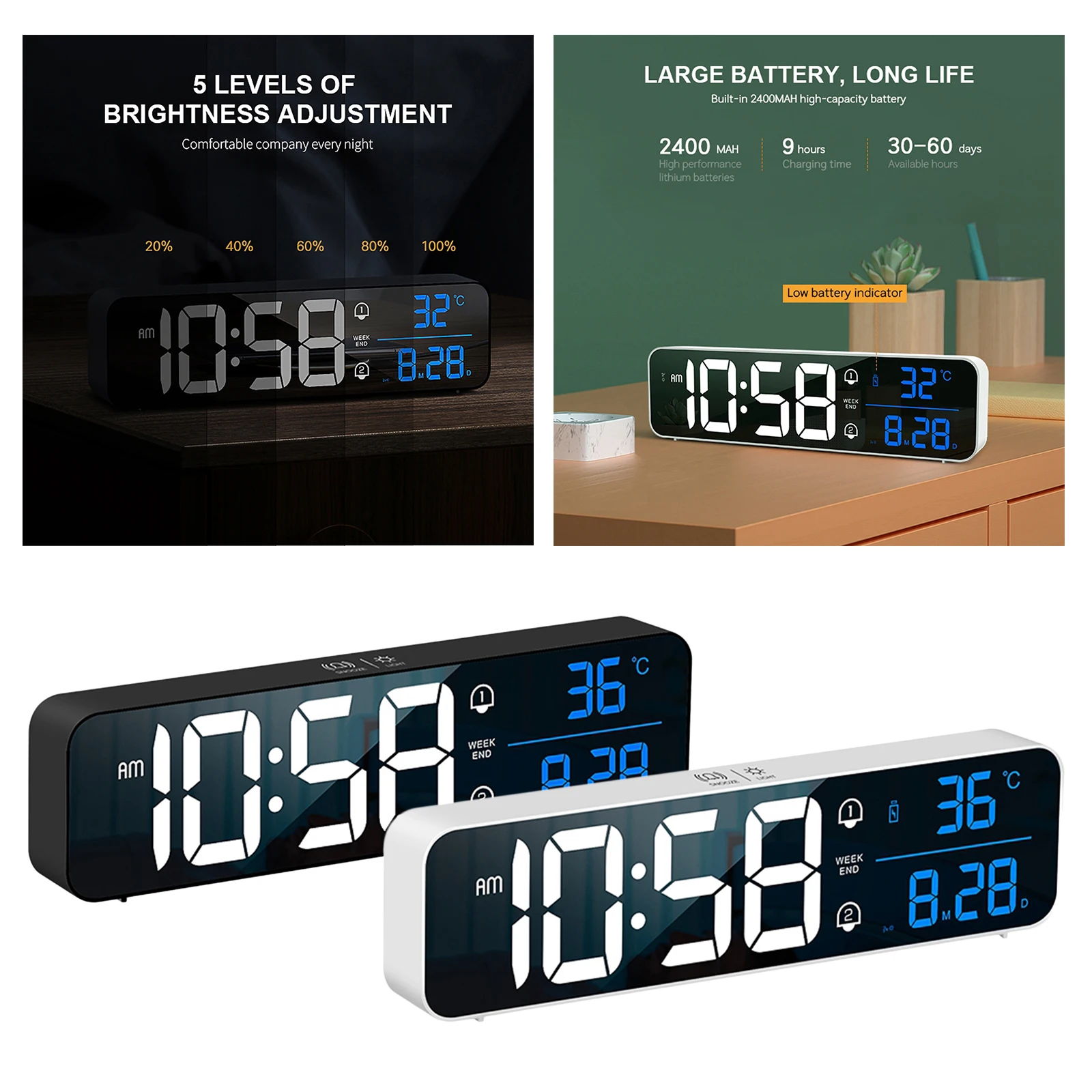 Music LED Digital Alarm Clock Temperature Date Display Desktop Mirror Clocks Home Table Decoration Electronic Clock 2000mAh
Music LED Digital Alarm Clock Temperature Date Display Desktop Mirror Clocks Home Table Decoration Electronic Clock 2000mAh