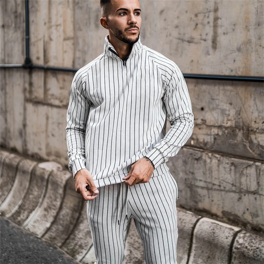 2021 Men's Sets Tracksuit Casual Stripe Sport Suits Fitness Zipper Clothing Slim Fashion European TrendsTracksuits Set
2021 Men's Sets Tracksuit Casual Stripe Sport Suits Fitness Zipper Clothing Slim Fashion European TrendsTracksuits Set