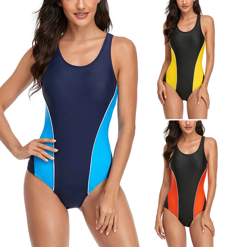 

Sports One Piece Swimsuit Patchwork Swimwear Women 2021 Competition Swimming Suits for Women Racerback Beachwear