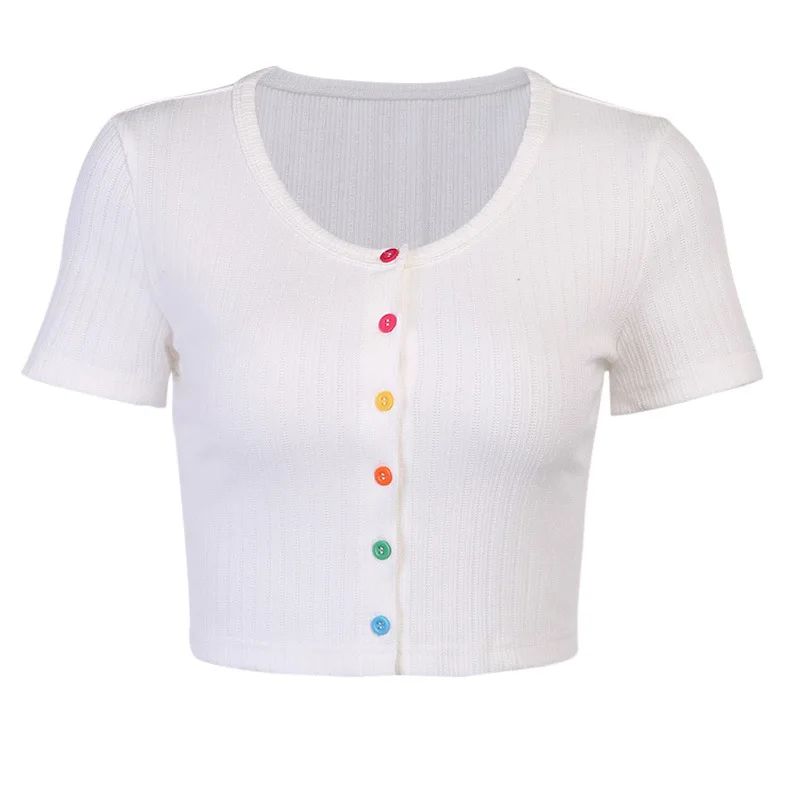 Sweetkama Fashion Sweet V-neck color single breasted Solid color Short sleeve T-shirt
Sweetkama Fashion Sweet V-neck color single breasted Solid color Short sleeve T-shirt