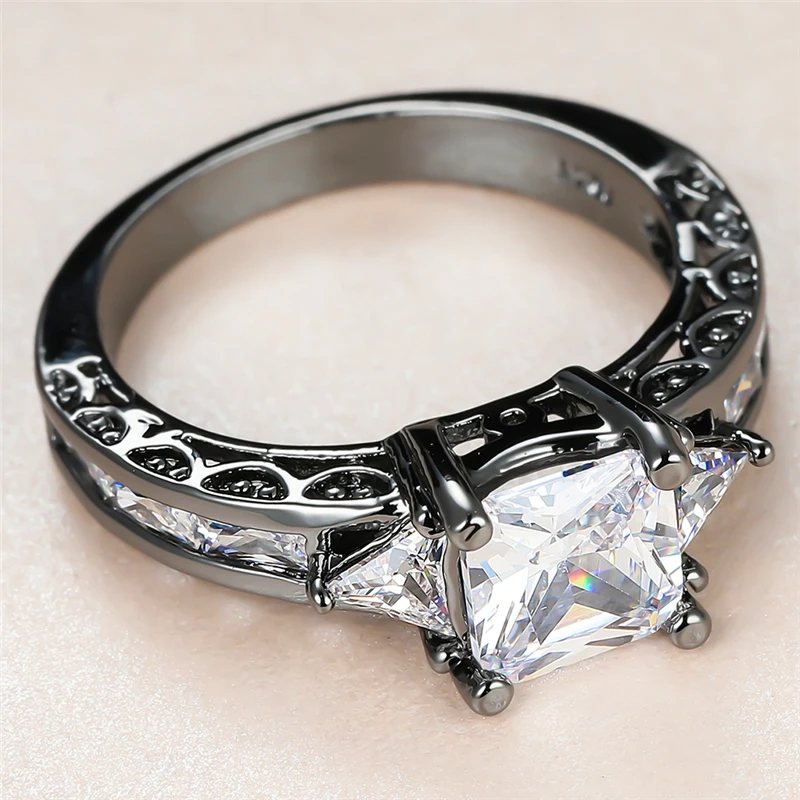 Trendy Female White Crystal Stone Ring Charm 14KT Black Gold Wedding Rings For Women Luxury Bride Square Zircon Engagement Ring
Trendy Female White Crystal Stone Ring Charm 14KT Black Gold Wedding Rings For Women Luxury Bride Square Zircon Engagement Ring