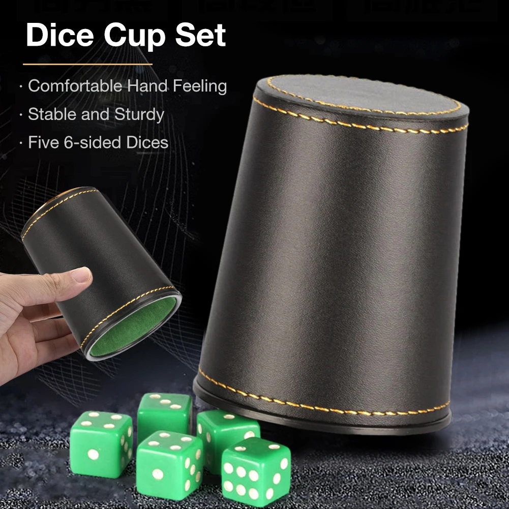 Dice Cup Set With 5 Dices PU Leather Stable Sturdy Comfortable Hand Feeling Dice Cup Set For Indoor Table Board Games 
Dice Cup Set With 5 Dices PU Leather Stable Sturdy Comfortable Hand Feeling Dice Cup Set For Indoor Table Board Games