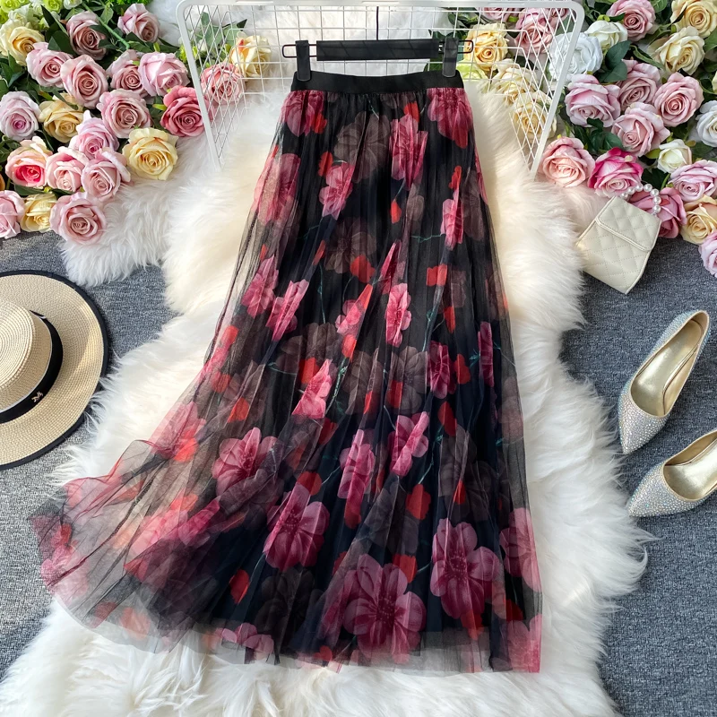 Three Layers Women Fashion Print Elegant Mesh Skirt 2021 New Spring Elastic Waist Vintage Pleated A-line Long Princess Skirts
Three Layers Women Fashion Print Elegant Mesh Skirt 2021 New Spring Elastic Waist Vintage Pleated A-line Long Princess Skirts
