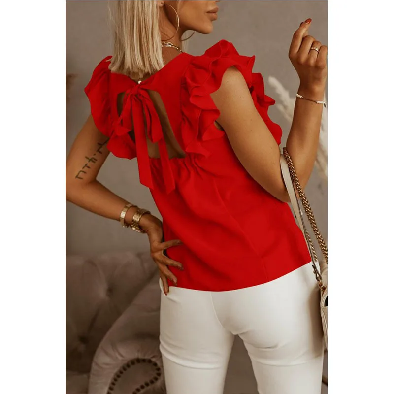 Ladies Solid Color New Casual Sleeveless Shirts Women Ruffle Blouse Shirt Elegant Summer O Neck Pleated Office Tops Plus Size
Ladies Solid Color New Casual Sleeveless Shirts Women Ruffle Blouse Shirt Elegant Summer O Neck Pleated Office Tops Plus Size