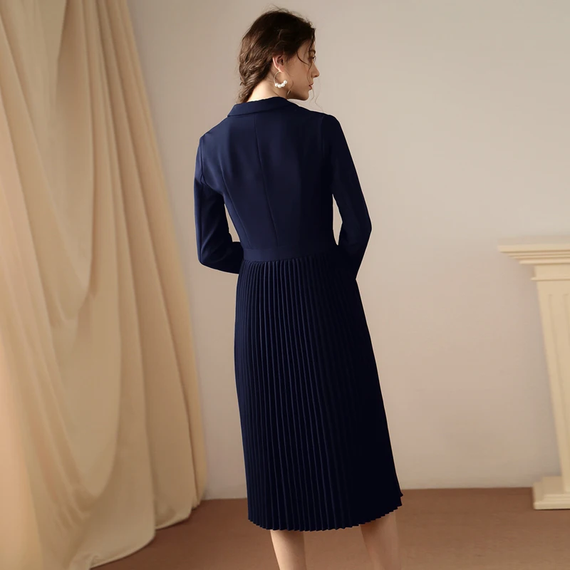 Max Spri 2019 New Arrival Full Sleeve Midi Sexy V Neck Elegant Pleated Women Lady Suit Dress Vestidos