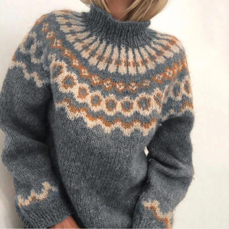 Pullovers Women High Neck Sweater Autumn Sweaters Loose Thick Needle Jacquard Long-sleeved Knitted Aesthetic Sweater 2021
Pullovers Women High Neck Sweater Autumn Sweaters Loose Thick Needle Jacquard Long-sleeved Knitted Aesthetic Sweater 2021
