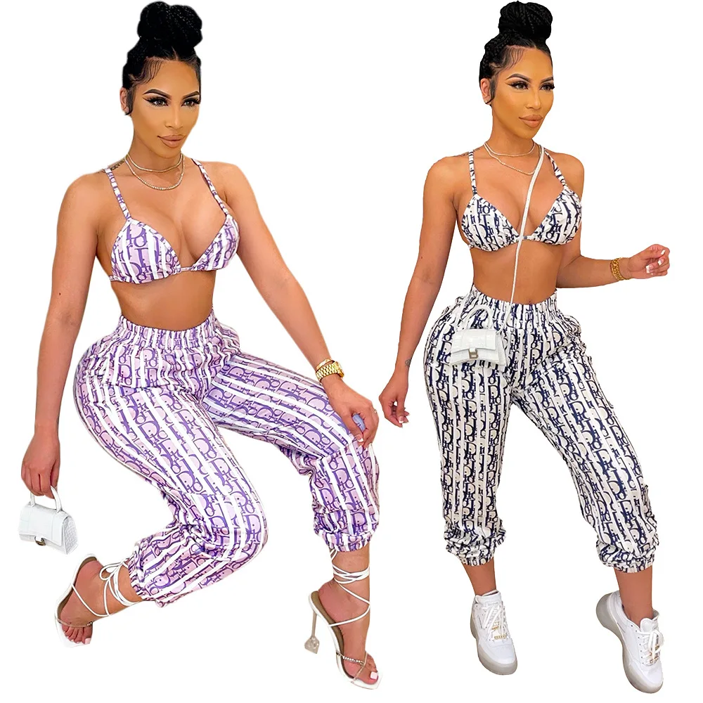 2021 Summer Hot Sale European and American Sexy Hollow Letters Geometric Print Bikini Straight Trousers Suit Women 
2021 Summer Hot Sale European and American Sexy Hollow Letters Geometric Print Bikini Straight Trousers Suit Women