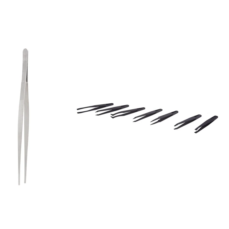 1X Straight Point Tip Metal Magnetic Long Tweezer 30Cm & 7 X Tweezers Set Antistatic Hard Plastic Repair Tool Black
1X Straight Point Tip Metal Magnetic Long Tweezer 30Cm & 7 X Tweezers Set Antistatic Hard Plastic Repair Tool Black