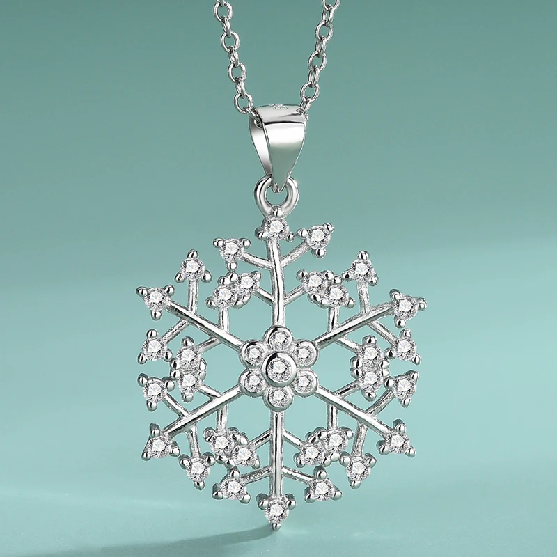 

S925 Sterling Silver Snowflake Necklace Fashion Simplicity Jewelry Pendant Ladies Secklace Christmas Present Clavicle Chain