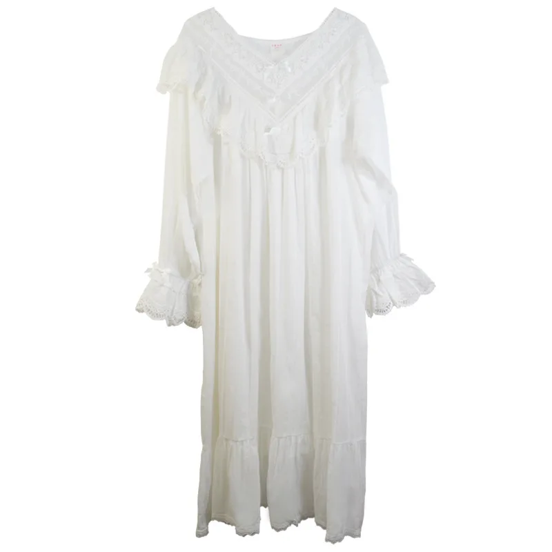 Cotton V-neck Lace Edge Nightgown Long-Sleeved Floral Princess Sleeping Dress Court Style Plus Size Loose Casual Nightwear Lady
Cotton V-neck Lace Edge Nightgown Long-Sleeved Floral Princess Sleeping Dress Court Style Plus Size Loose Casual Nightwear Lady