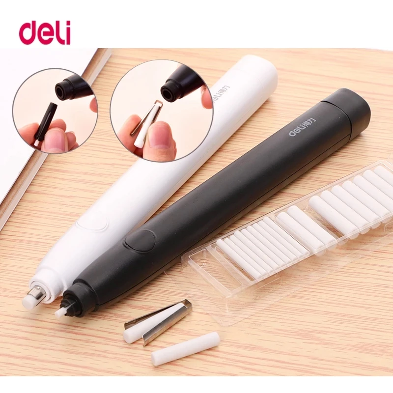 

Deli Pencil Drawing Mechanical Electric Eraser Cute Kneaded Erasers for Kids School Office Supplies Rubber Pencils Eraser Refill