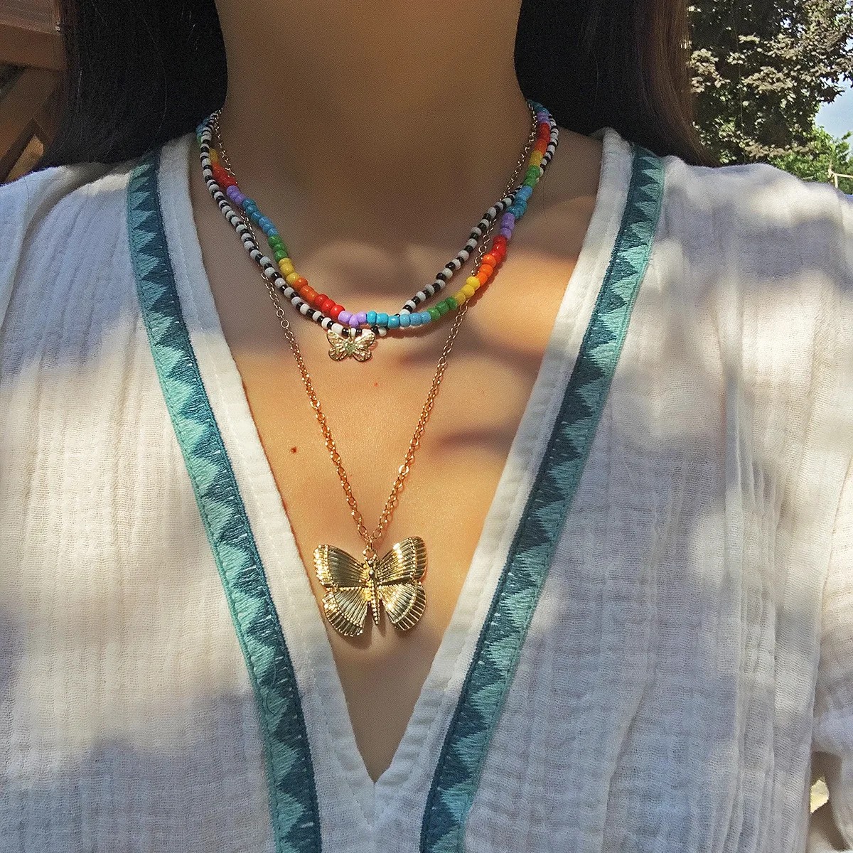 Women Bohemia Jewelry Of Multilayer Rainbow Color Strand Beaded Necklace With Butterfly Pendant Layered Necklaces HD241
Women Bohemia Jewelry Of Multilayer Rainbow Color Strand Beaded Necklace With Butterfly Pendant Layered Necklaces HD241