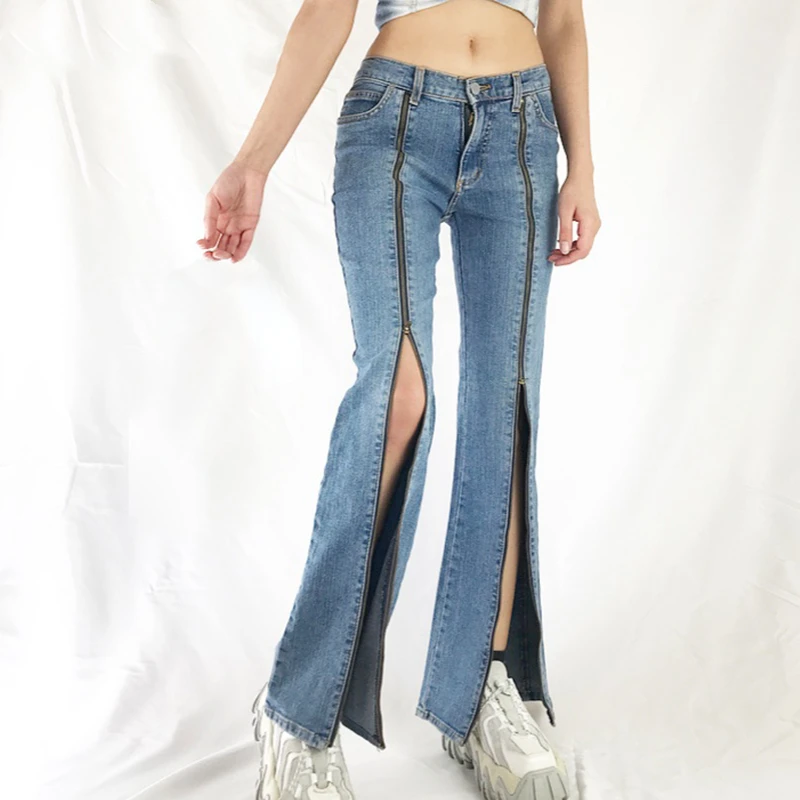Women Flare Denim Jeans Loose Slimming Fashion Zipper Metal Split Hem Middle Waist Casual Party Street
Women Flare Denim Jeans Loose Slimming Fashion Zipper Metal Split Hem Middle Waist Casual Party Street