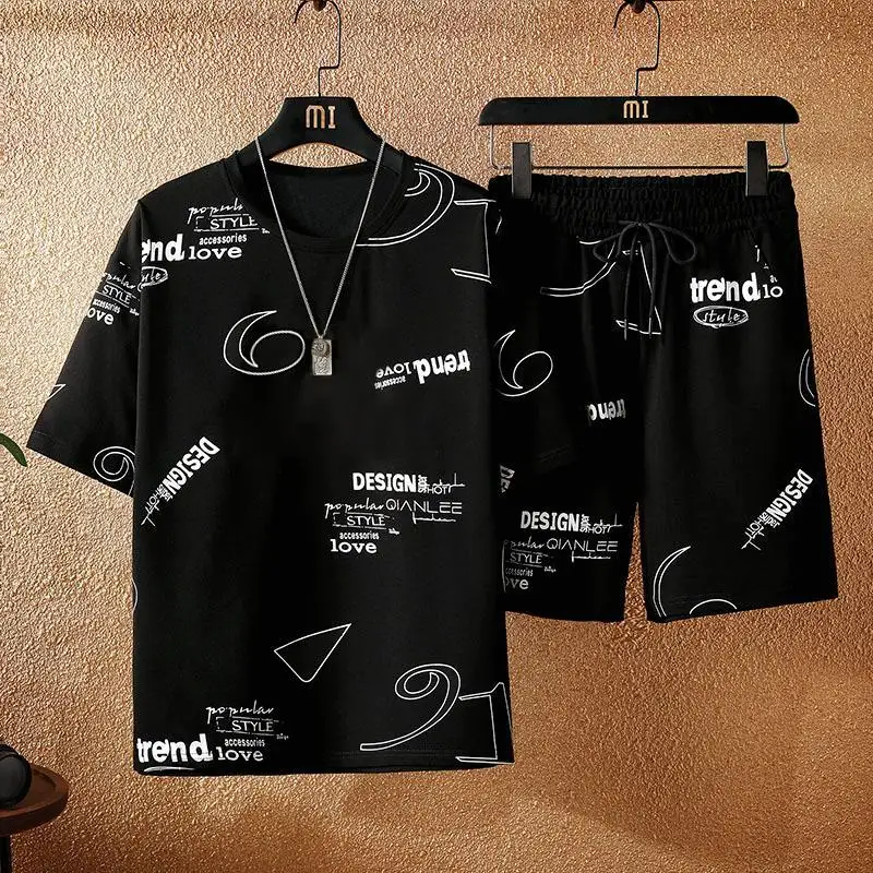 Summer sports suit men's five-point short-sleeved basketball uniform casual loose try on T-shirt shorts two-piece fashion
Summer sports suit men's five-point short-sleeved basketball uniform casual loose try on T-shirt shorts two-piece fashion