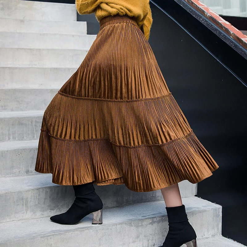 Autumn Winter Ruffels Skirts Women Korean Golden Velvet Pleated Skirts Femme High Waist Long Swing A Line Vintage Skirt
Autumn Winter Ruffels Skirts Women Korean Golden Velvet Pleated Skirts Femme High Waist Long Swing A Line Vintage Skirt