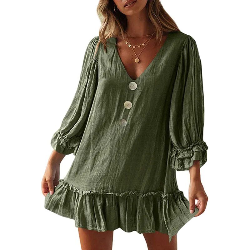 Fashion New Women Dress Plus Size Loose Long Sleeves Cotton Deep V Neck Linen Dress Streetwear Beach Holiday
Fashion New Women Dress Plus Size Loose Long Sleeves Cotton Deep V Neck Linen Dress Streetwear Beach Holiday