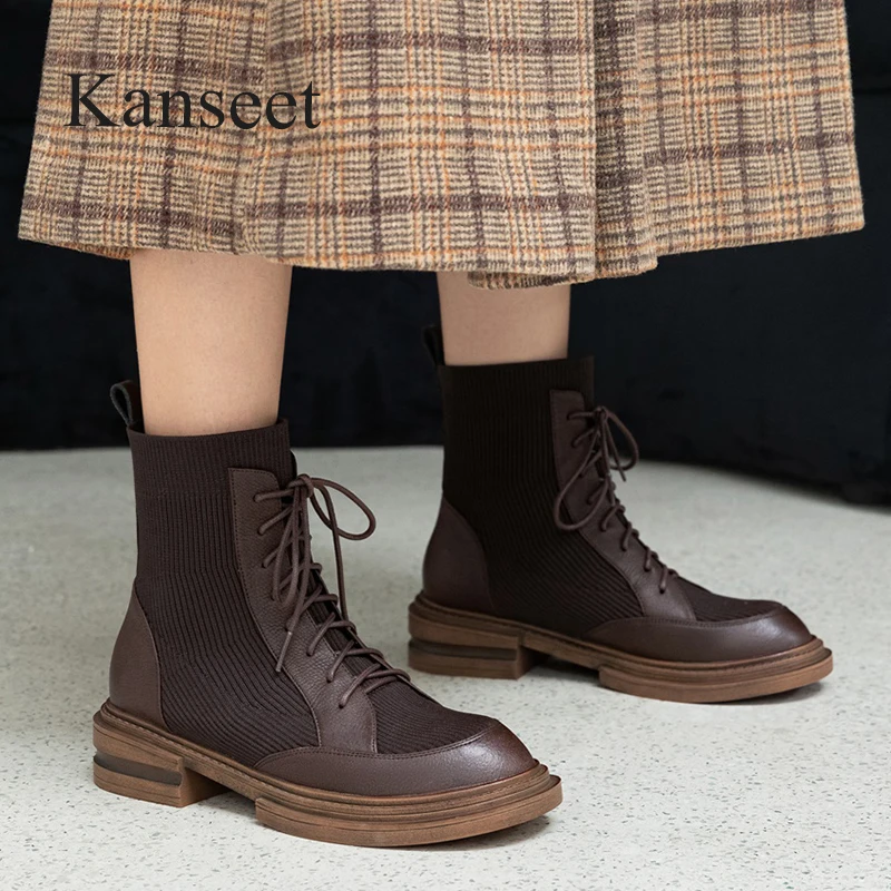Kanseet Short Boots New Autumn Winter Fashion Patchwork Round Toe Lace-Up Shoes Handmade Comfort Mid Heels Ankle Boots For Women
Kanseet Short Boots New Autumn Winter Fashion Patchwork Round Toe Lace-Up Shoes Handmade Comfort Mid Heels Ankle Boots For Women