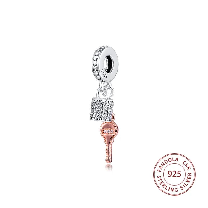 

Authentic 925 Sterling Silver Pave Padlock and Key Dangle Charms Fits Europe Bracelet Beads for Jewelry Making Berloques