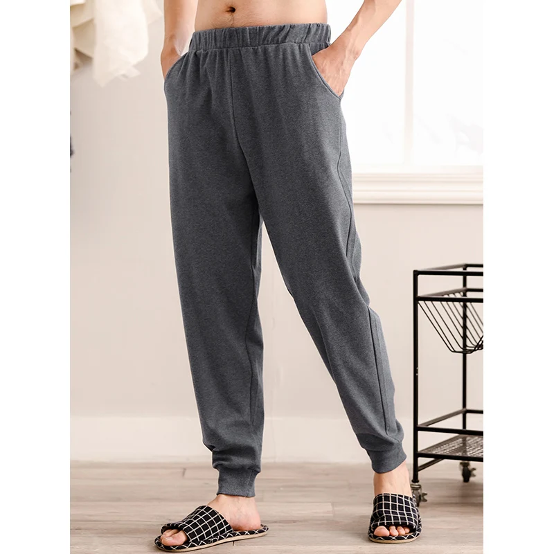 Мужские пижамные штаны черные для сна из 100% хлопка с эластичной резинкой на талии