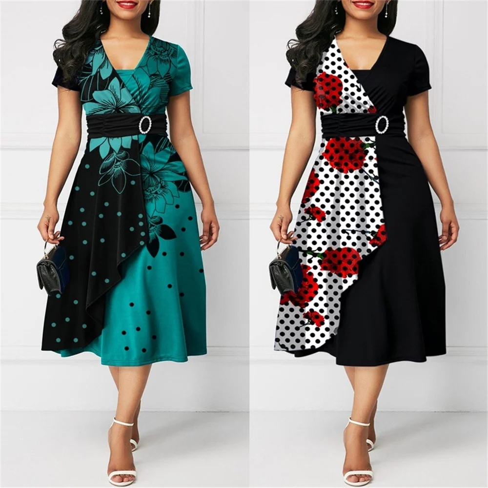 Popular Women's Cross Border Dot Splicing Round Neck Printed Lotus Leaf A-Shaped Large Swing Irregular Dress
Popular Women's Cross Border Dot Splicing Round Neck Printed Lotus Leaf A-Shaped Large Swing Irregular Dress