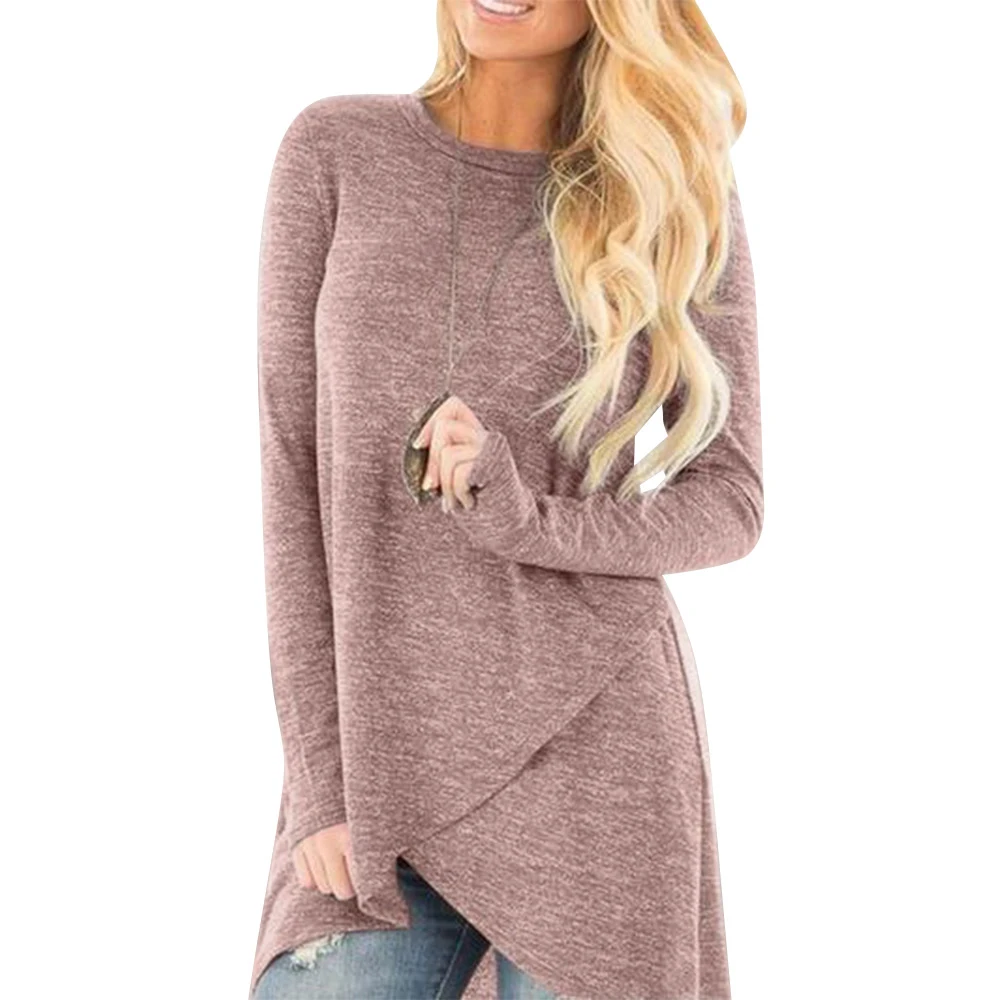 Women T-Shirt Irregular crossed hem long sleeve Round Neck T-shirt Solid Loose Casual Daily Office Tops Commuter Basic Tee
Women T-Shirt Irregular crossed hem long sleeve Round Neck T-shirt Solid Loose Casual Daily Office Tops Commuter Basic Tee