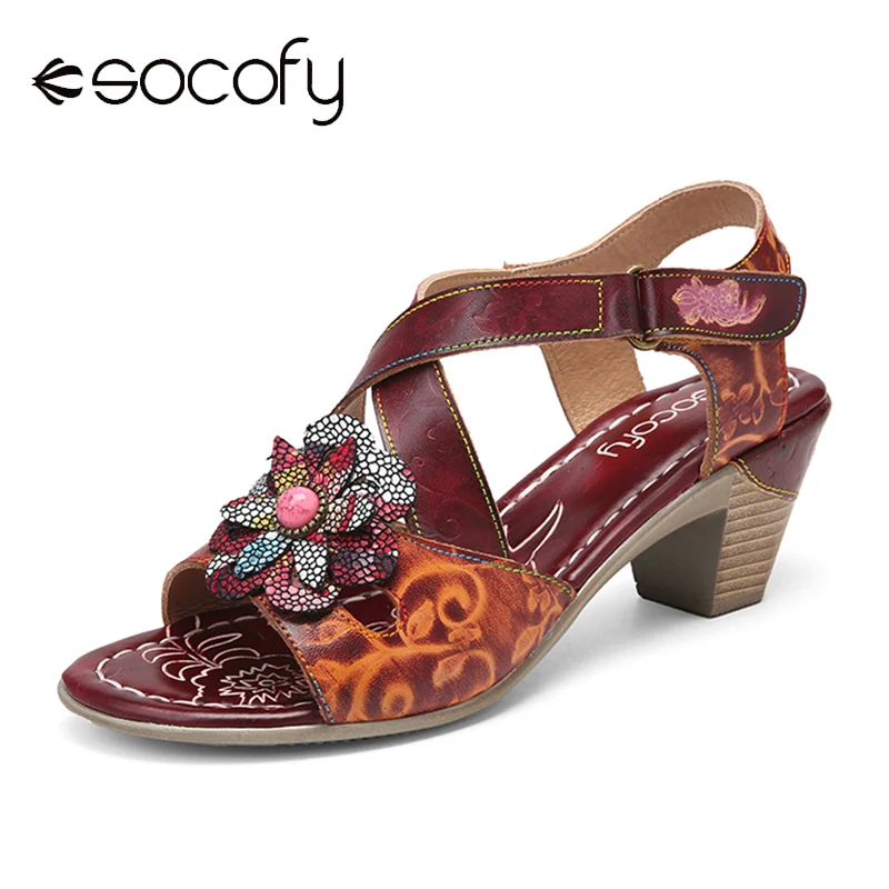 SOCOFY Women Bubble Printed Sandals Flower Decor Printing Cross Strap Genuine Leather Hook Loop Chunky Heels Ladies Sandals 
SOCOFY Women Bubble Printed Sandals Flower Decor Printing Cross Strap Genuine Leather Hook Loop Chunky Heels Ladies Sandals