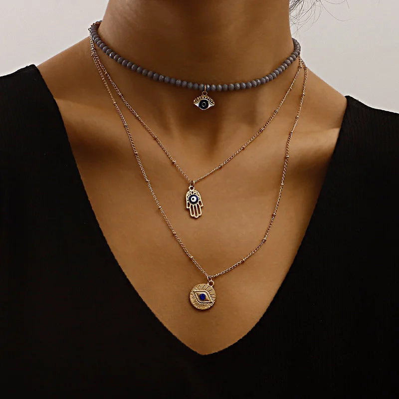 Vintage Boho Multilayer Crystal Bead Choker Evil Eye Fatima Palm Pendant Chain Necklace for Women Party Fashion Jewelry Gift
Vintage Boho Multilayer Crystal Bead Choker Evil Eye Fatima Palm Pendant Chain Necklace for Women Party Fashion Jewelry Gift