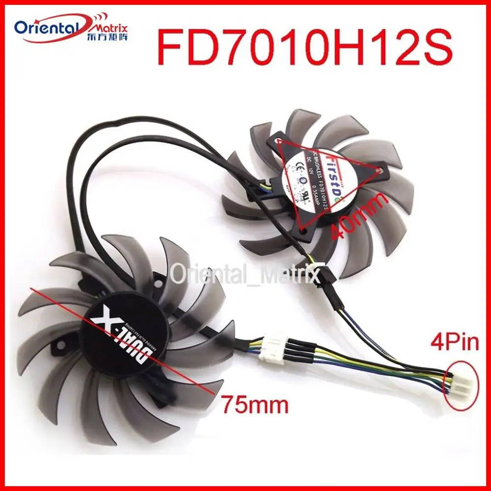 Видеовентилятор FD7010H12S 75 мм, 12 в пост. Тока, 0,35 А, 2 шт./лот, для Sapphire Dual-X HD7850, 1G, 2G, вентилятор для видеокарты, 4-контактный вентилятор охлаждения, бесплатная доставка 
Видеовентилятор FD7010H12S 75 мм, 12 в пост. Тока, 0,35 А, 2 шт./лот, для Sapphire Dual-X HD7850, 1G, 2G, вентилятор для видеокарты, 4-контактный вентилятор охлаждения, бесплатная доставка