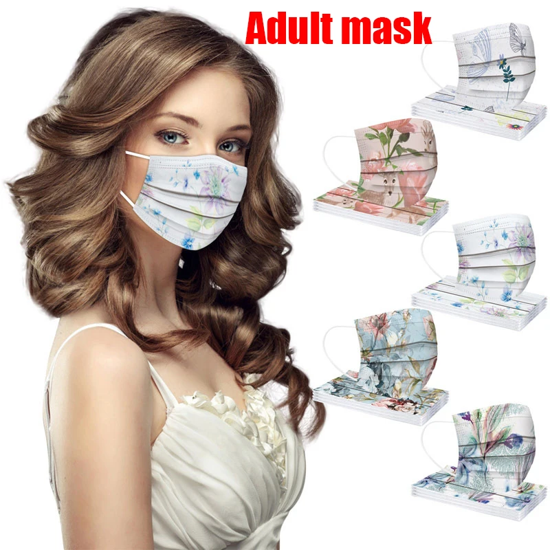 

50-200pcs Adult Printed Facemask Disposable 3-layer Protective Face Mask Mascarillas Flower Printing Pattern Masks Mascarillas
