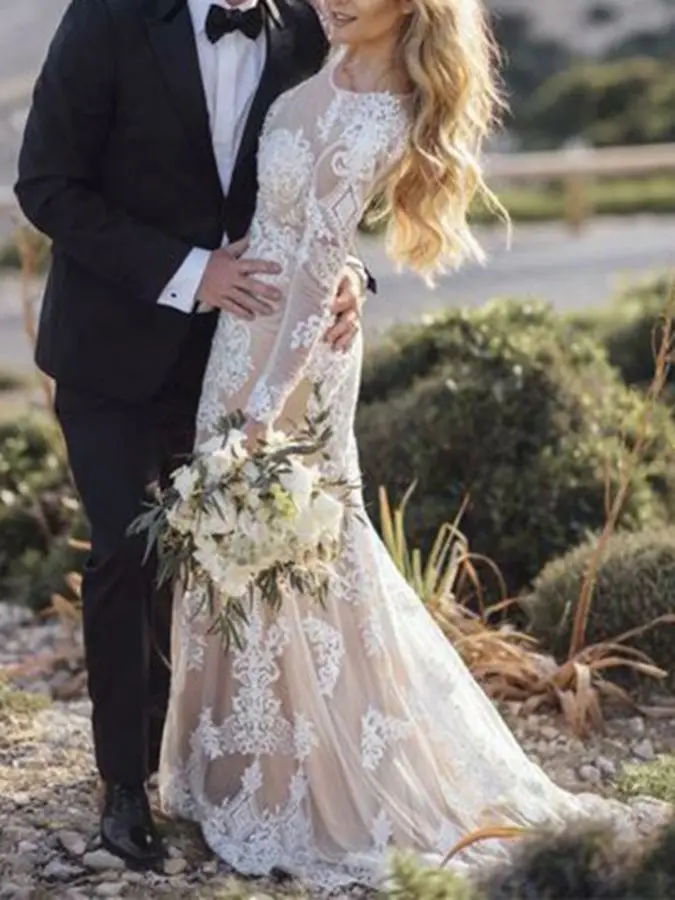 Mermaid Appliques Long Sleeves Boho Wedding Dresses Elegant Champagne Lace Bridal Party Dress vestidos de mariage
Mermaid Appliques Long Sleeves Boho Wedding Dresses Elegant Champagne Lace Bridal Party Dress vestidos de mariage