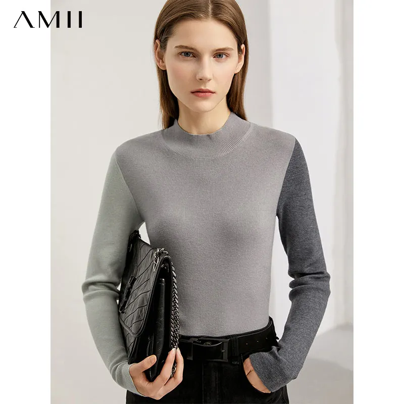 AMII Minimalism Women Sweater Office Lady Winter Knitted Tops Female Contrast Mock Neck Sweaters For Women Clothes 12140723
AMII Minimalism Women Sweater Office Lady Winter Knitted Tops Female Contrast Mock Neck Sweaters For Women Clothes 12140723