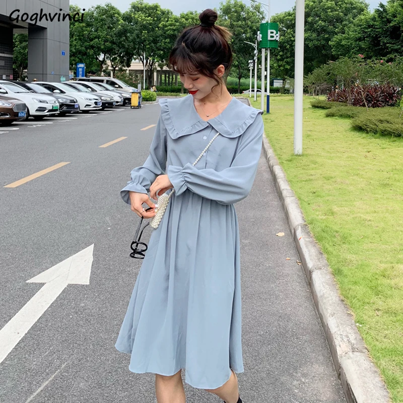 Женское платье с длинным Расклешенным рукавом, весеннее платье с воротником «Питер Пэн», милые оборки в стиле преппи, Женская сплошная шика... 
Женское платье с длинным Расклешенным рукавом, весеннее платье с воротником «Питер Пэн», милые оборки в стиле преппи, Женская сплошная шика...