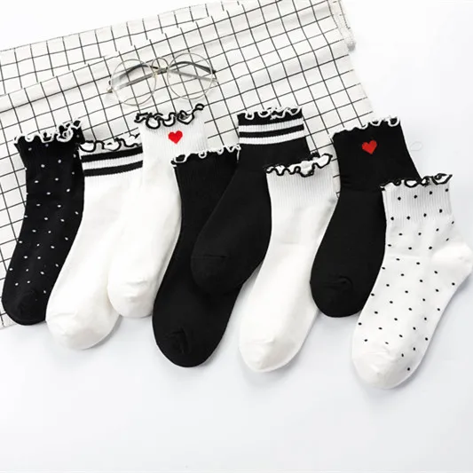 Women Cotton Socks Red Heart Polka Dot Socks White Cute Black Ruffle Short Socks Casual Girls Socks Ladies Socks For Girls Sock
Women Cotton Socks Red Heart Polka Dot Socks White Cute Black Ruffle Short Socks Casual Girls Socks Ladies Socks For Girls Sock