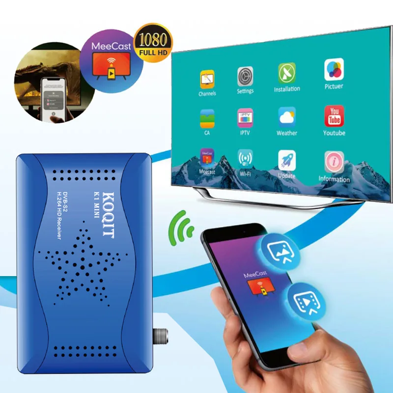 Koqit K1 Mini DVB S2 Receiver satellite tv receiver Mirror Screen Cast tv Wifi Receptor DVB-S2 satellite Internet finder Youtube
Koqit K1 Mini DVB S2 Receiver satellite tv receiver Mirror Screen Cast tv Wifi Receptor DVB-S2 satellite Internet finder Youtube