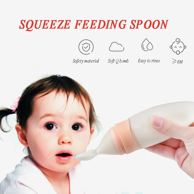 

90ml Silicone Cutlery Baby Feeding Spoon Newborn Infant Squeeze Spoon Toddler Food Supplement Rice Cereal Bottle Milk Feeder