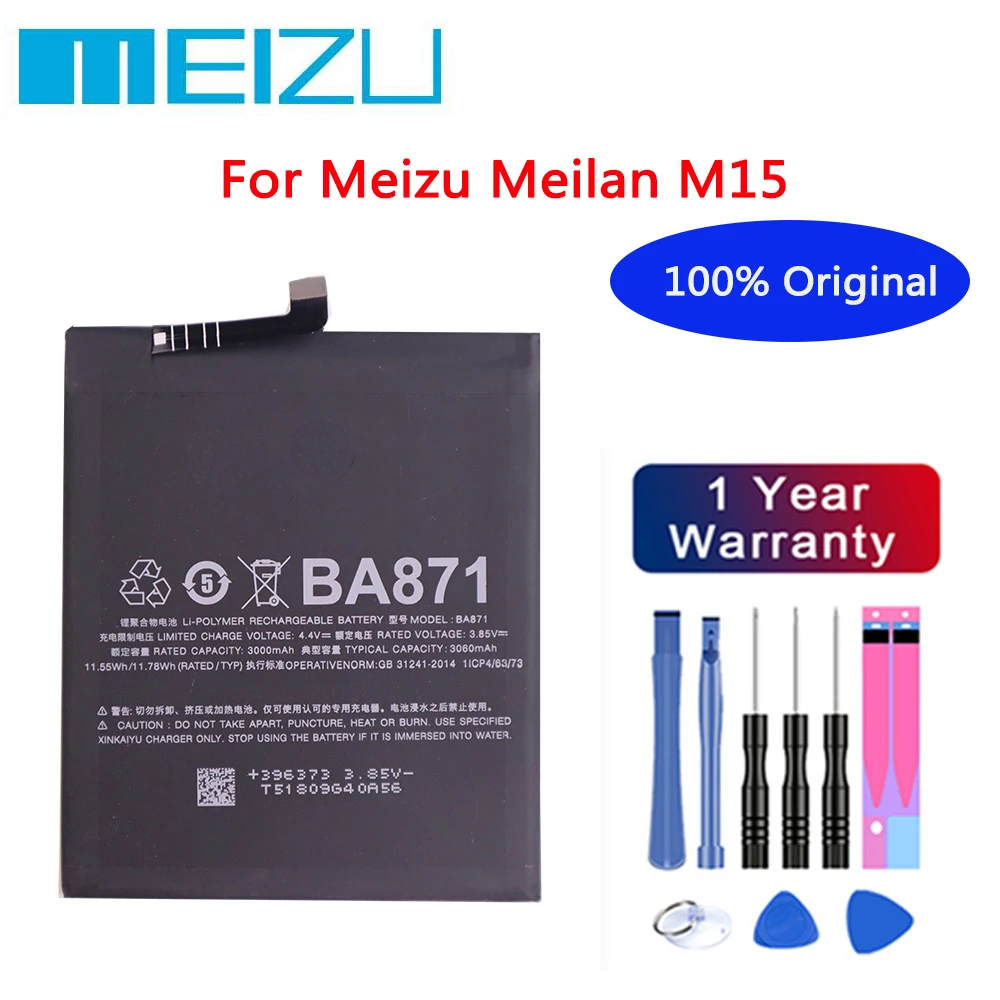 Meizu High Quality 100% Original Battery 3060mAh BA871 For Meizu Meilan M15 Smartphone Batteries+Free tools 
Meizu High Quality 100% Original Battery 3060mAh BA871 For Meizu Meilan M15 Smartphone Batteries+Free tools