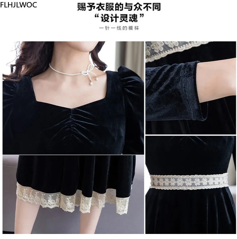 French Fashion Fenimine Lady Women Winter Spring A Line Patchwork Vintage Lace Velvet A Line Square Neck Black Elegant Dress
French Fashion Fenimine Lady Women Winter Spring A Line Patchwork Vintage Lace Velvet A Line Square Neck Black Elegant Dress