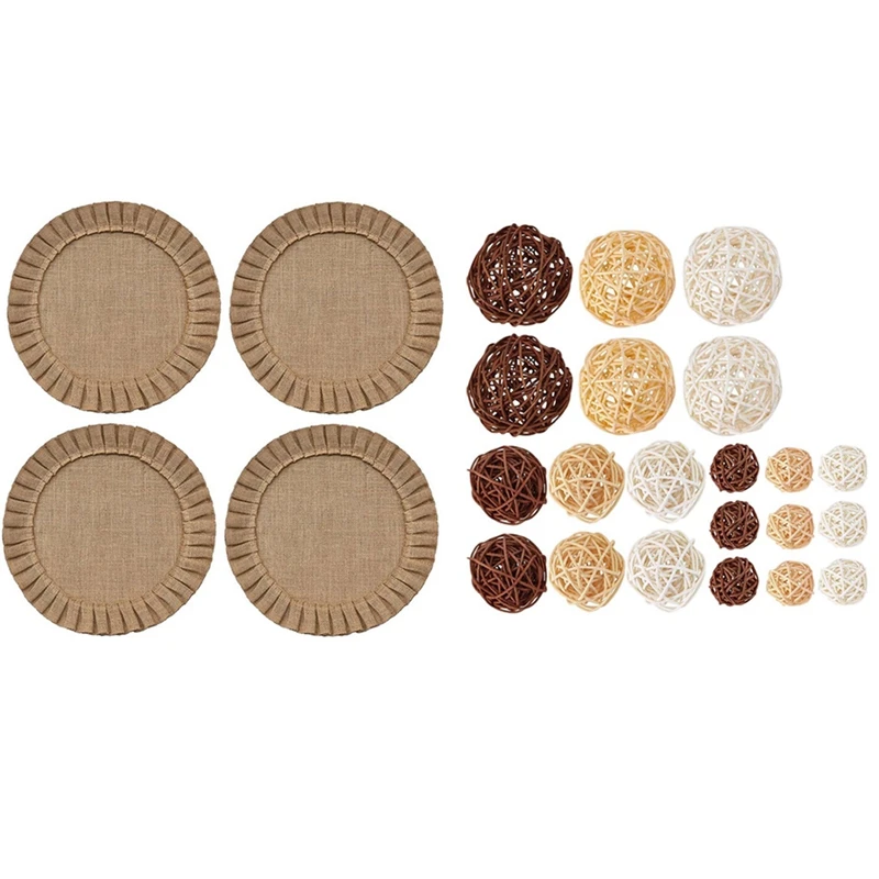 21 Pcs/Lot Mixed 3 Colors Rattan Balls Vase Fillers(3Cm/5Cm/7Cm) & 4X Rustic Farmhouse Burlap Round Placemats
21 Pcs/Lot Mixed 3 Colors Rattan Balls Vase Fillers(3Cm/5Cm/7Cm) & 4X Rustic Farmhouse Burlap Round Placemats