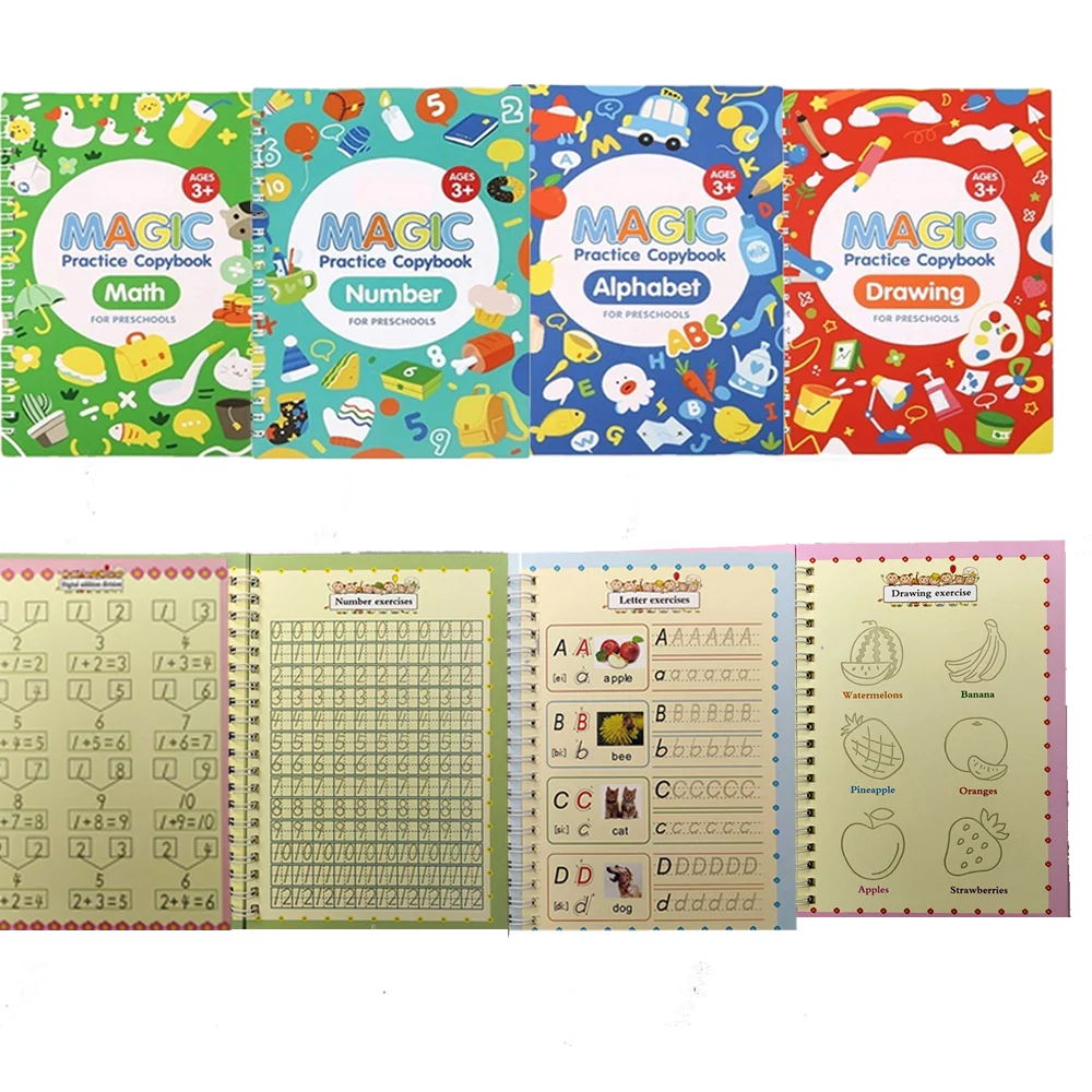 4 Books/Sets Children Magic Copybook Set 3D Groove Repeat Practice Learn Writing English Magic Stationery Calligraphy Education
4 Books/Sets Children Magic Copybook Set 3D Groove Repeat Practice Learn Writing English Magic Stationery Calligraphy Education