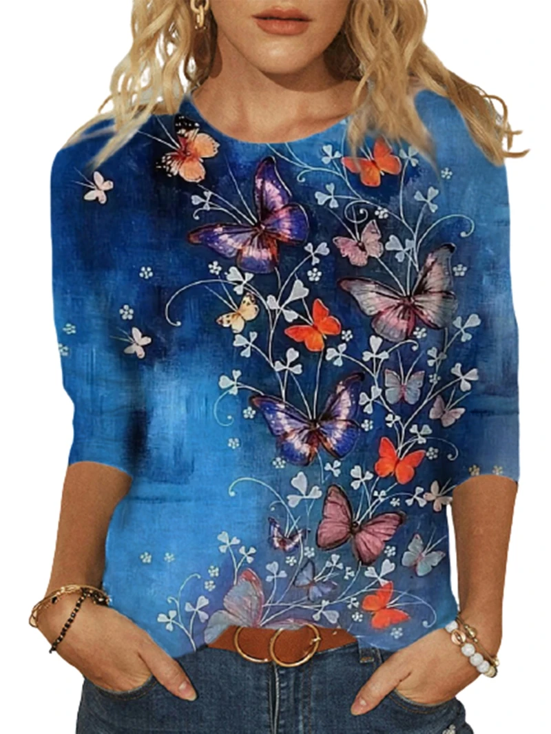 Butterfly Harajuku Long Sleeve 3D Printing Women's Casual O-Neck Pullover Polyester Top Blue T-shirt Fashion Street Clothes
Butterfly Harajuku Long Sleeve 3D Printing Women's Casual O-Neck Pullover Polyester Top Blue T-shirt Fashion Street Clothes